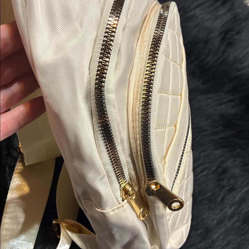 White Quilted Sling Bag with Gold Accents - Picture 3 of 6